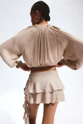 Balloon-sleeved blouse - Beige — photo 3