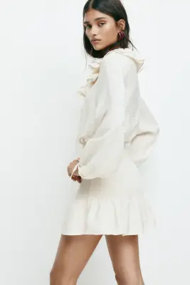Robe volantée en crêpe - Beige clair — photo 3