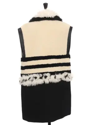Manteau sans manche shearling en peau et cuir blanc noir Fall 2014 Prix boutique 4000€ — photo 4