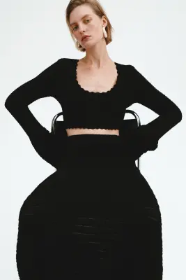 Jupe en maille texturée - Noir — photo 1