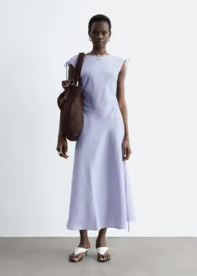 Robe midi évasée en lin - Lilas — photo 2