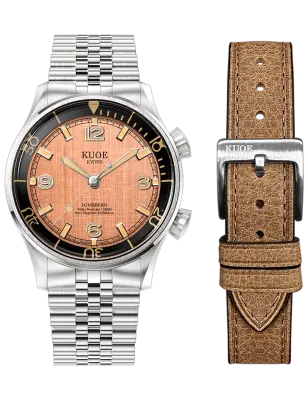 KUOE SOMBRERO 90-011 SALMON PINK LINEN TEXTURED DIAL BRACELET JUBILE — photo 1