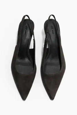 Escarpins en cuir velours avec bride arrière - Vert kaki foncé — photo 2