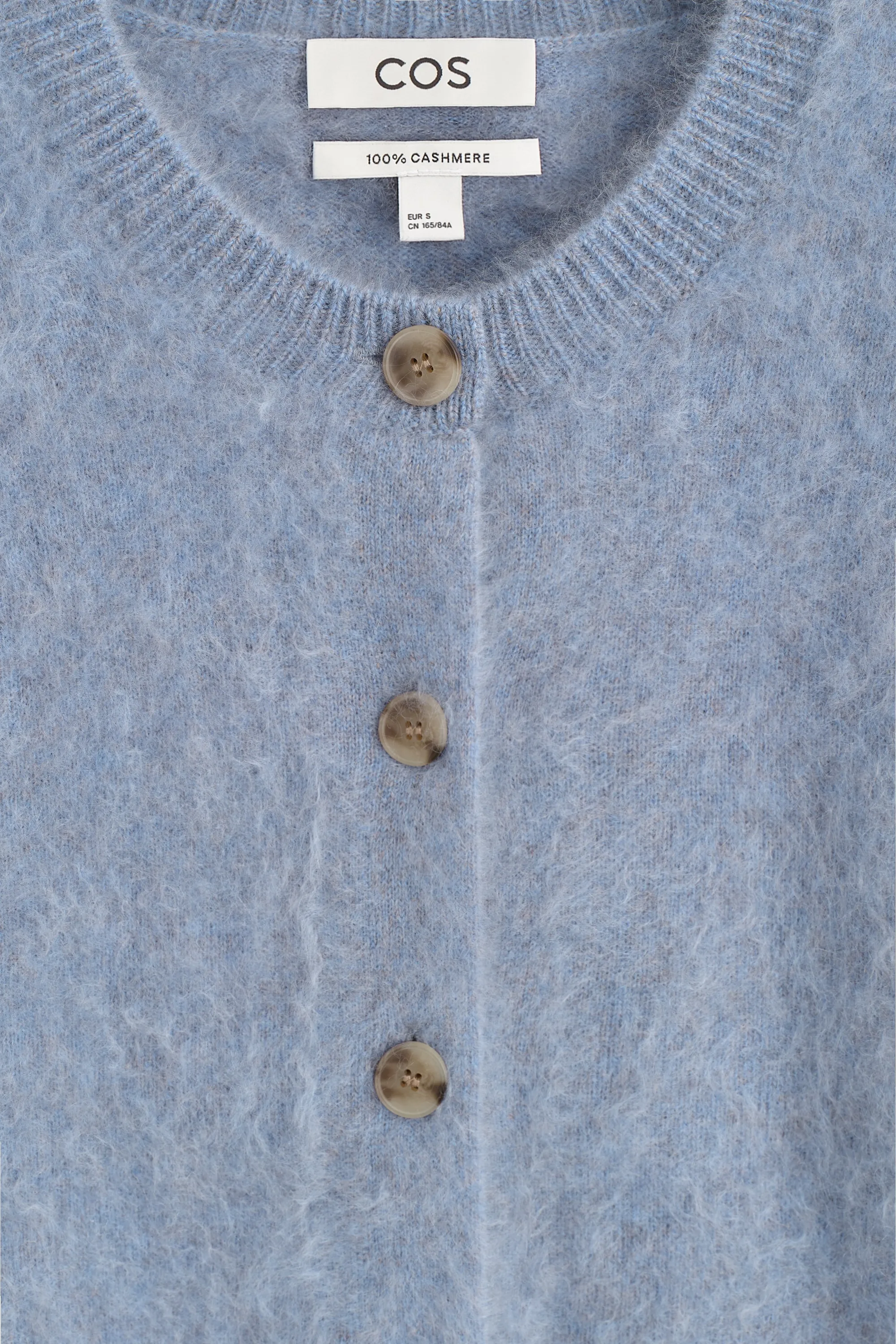 CARDIGAN À COL ROND EN PUR CACHEMIRE BROSSÉ - BLEU