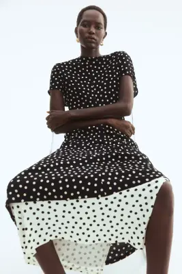 Robe en jersey texturé - Noir/pois — photo 4
