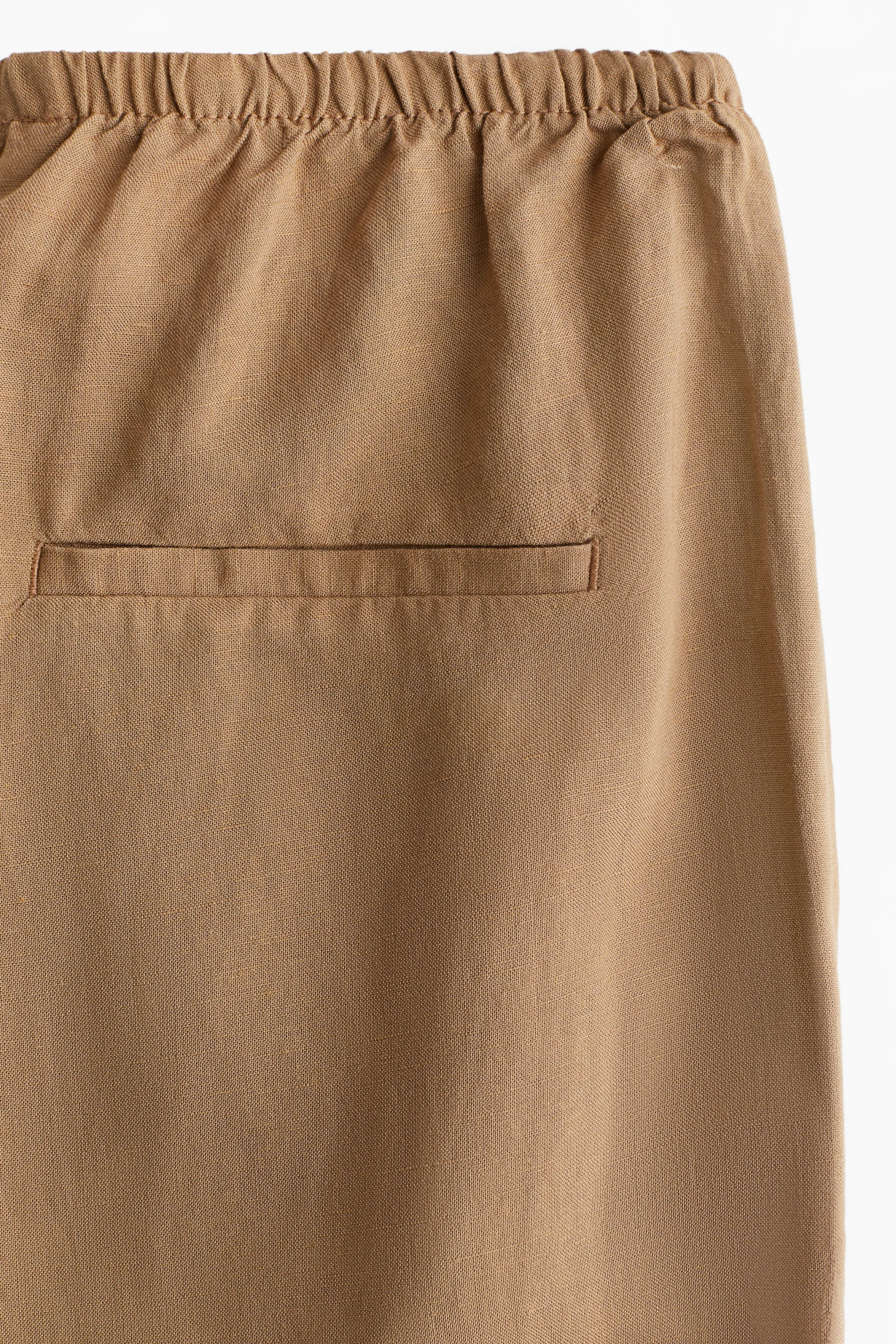 Pantalon droit en lin mélangé - Beige foncé