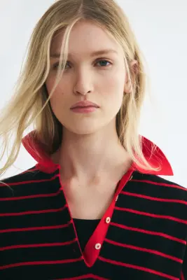 Oversized polo shirt - Noir/rayures rouges — photo 1
