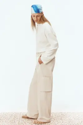 Pantalon cargo Loose Fit - Beige clair — photo 3