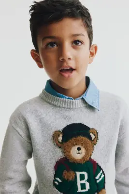 Pull en maille jacquard - Gris chiné/nounours — photo 2