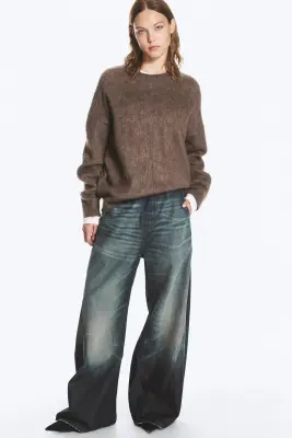 Pull oversize en maille de mohair mélangé - Marron — photo 1