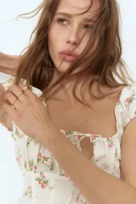 Robe en popeline avec jupe évasée - Blanc/fleuri — photo 1