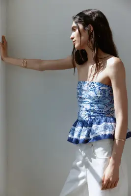 Top bandeau volanté - Bleu/motif cachemire — photo 2