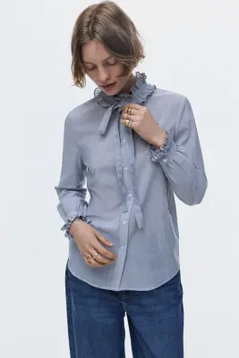 Blouse volantée - Bleu foncé/rayé — photo 2