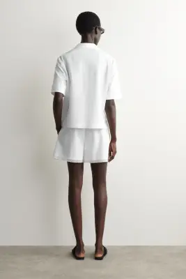 SHORT EN COTON BORDÉ DE DENTELLE - BLANC — photo 3