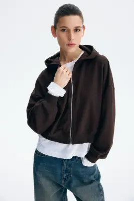 Veste courte zippée avec capuche - Marron foncé — photo 2