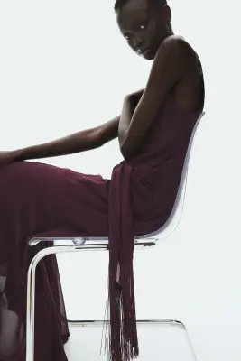 Robe à bretelles fines avec panneaux drapés - Violet foncé — photo 2