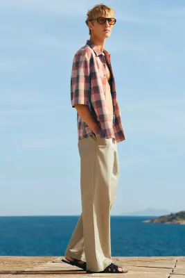 CHEMISE À CARREAUX EN MÉLANGE DE LAINE - BEIGE / ORANGE / CARREAUX — photo 5