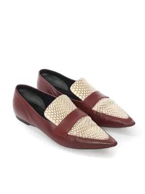 Moccasins plat bout pointu en cuir bordeaux et python beige Prix boutique 800€ Taille 38 — photo 2