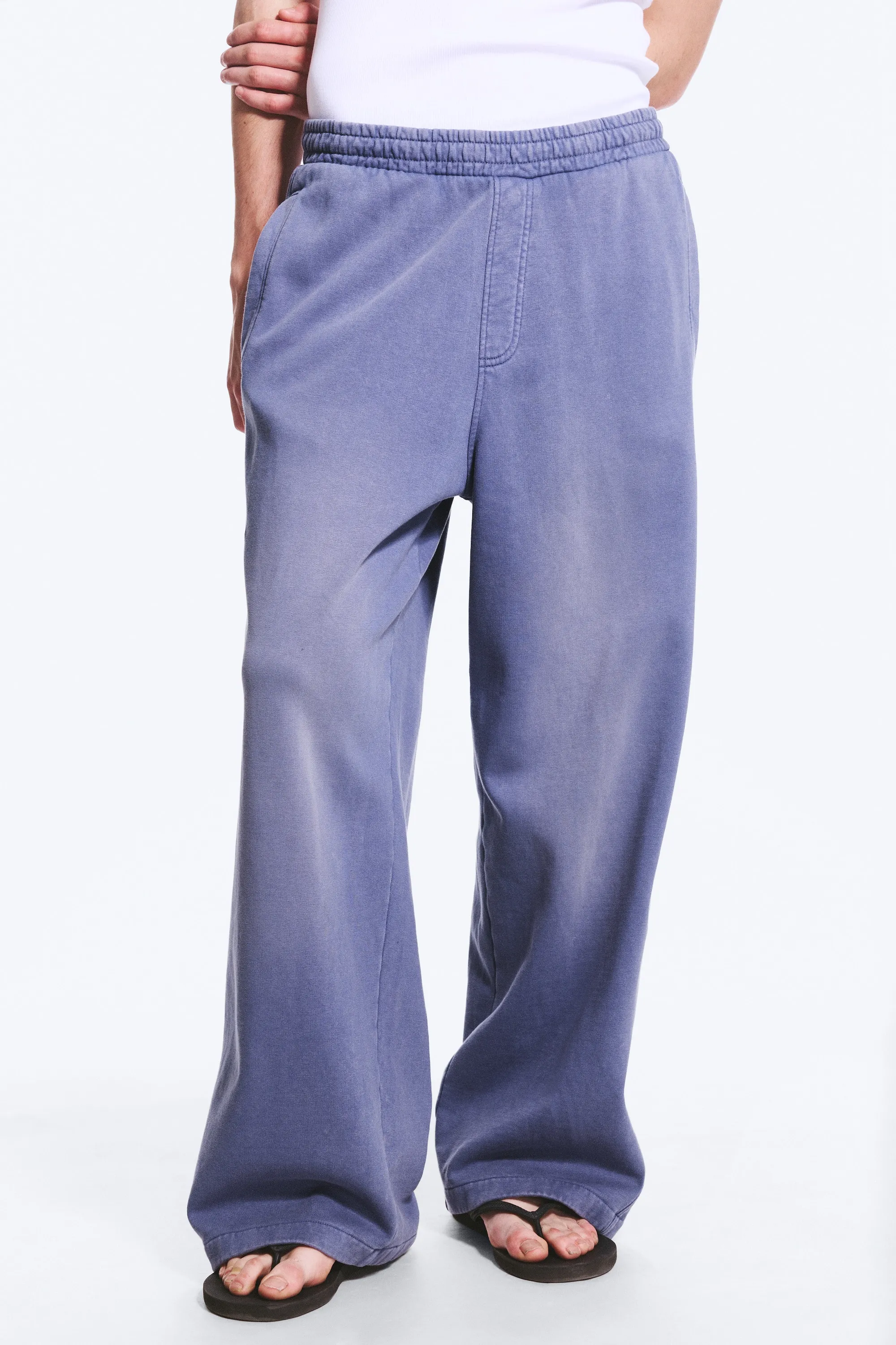 Pantalon de jogging droit ample taille mi-haute - Bleu délavé