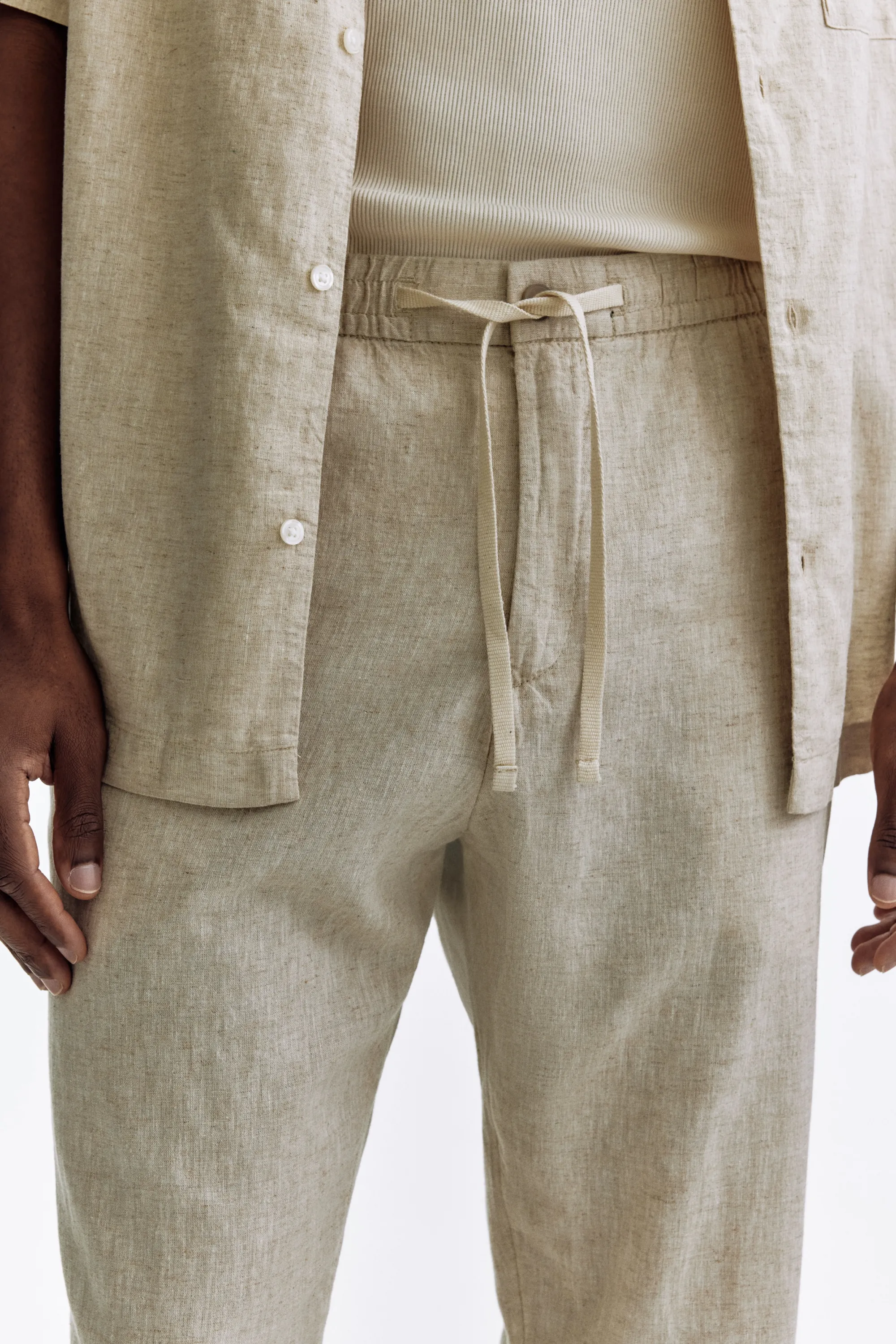 Pantalon Regular Fit en lin mélangé - Crème