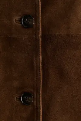 Manteau 3/4 en cuir velours - Marron foncé — photo 3