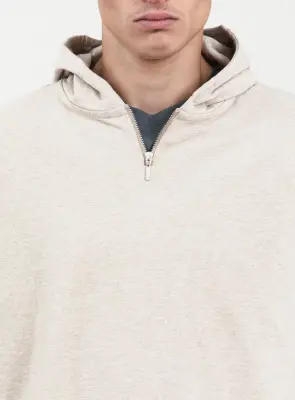 Hooded T-Shirt in Heather Beige Cotton & Elastane — photo 5