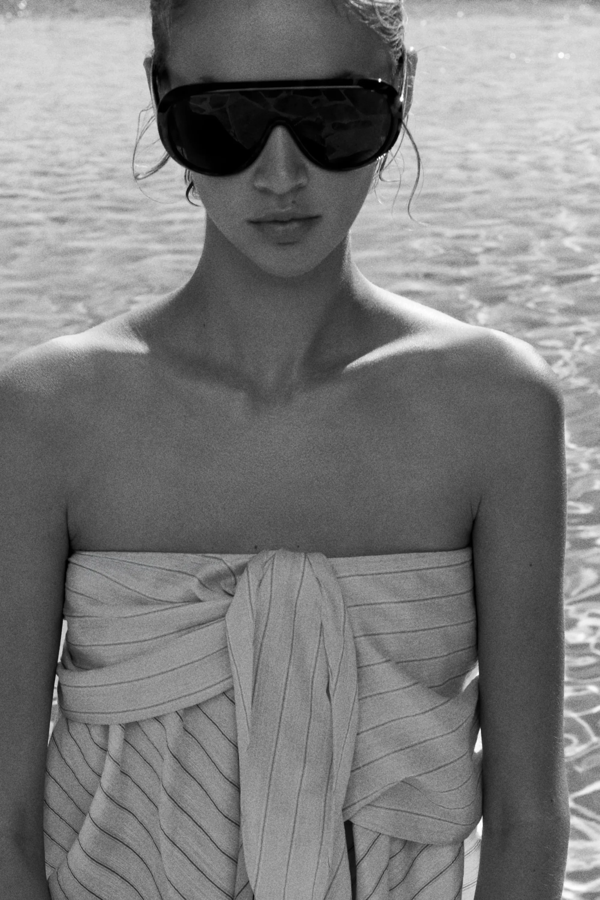 Robe bandeau avec détail à nouer - Jaune pâle/rayé