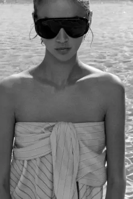 Robe bandeau avec détail à nouer - Jaune pâle/rayé — photo 1