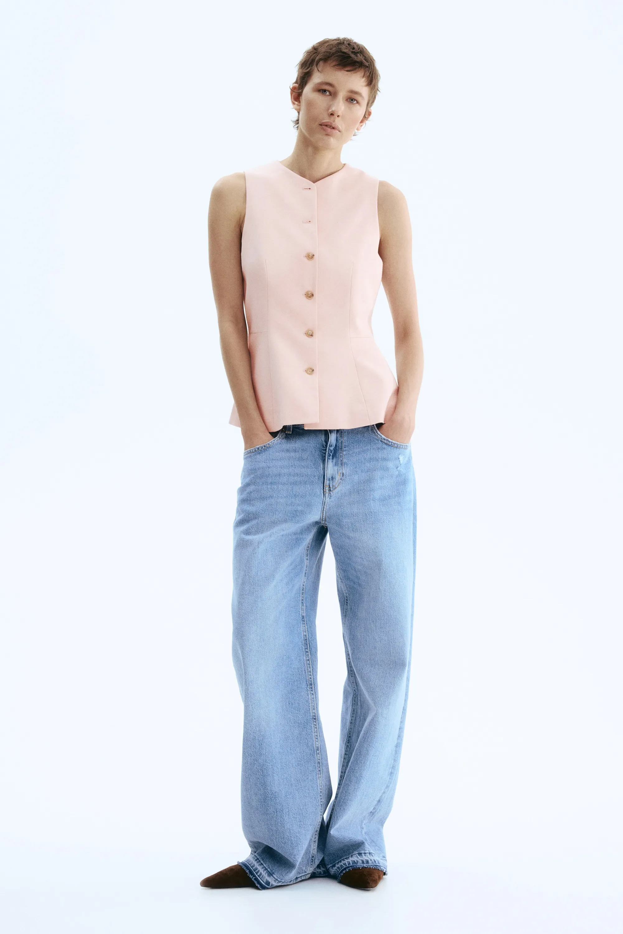 Gilet sans manches avec basque - Rose