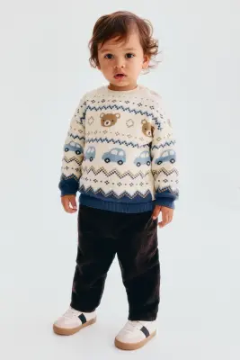 Pull en maille de coton jacquard - Beige clair/motif — photo 2
