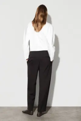 PANTALON BARREL EN LAINE MÉLANGÉE - BRUN FONCÉ — photo 3