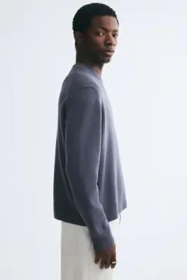 Pull Regular Fit en laine - Bleu ancien — photo 3