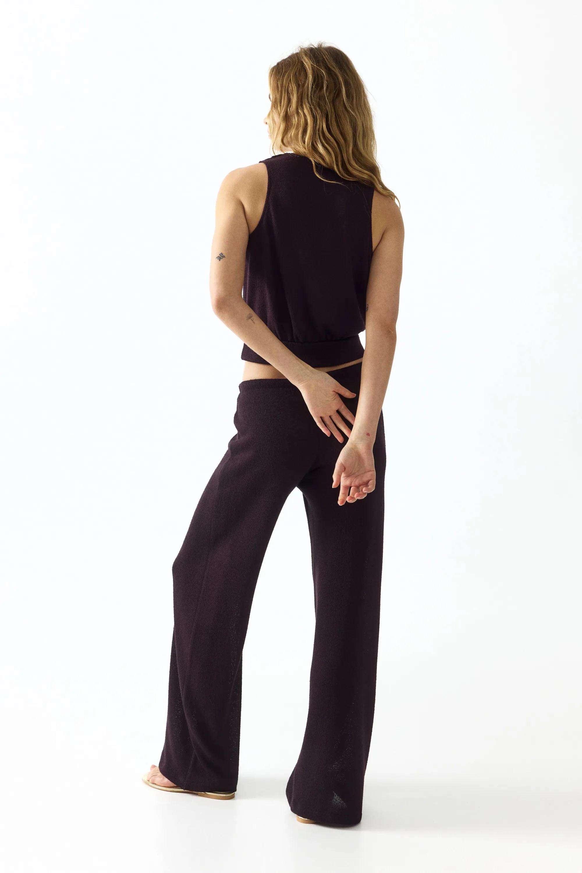 Pantalon en maille avec cordon de serrage - Violet foncé