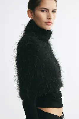 Cape en maille duveteuse - Noir — photo 2