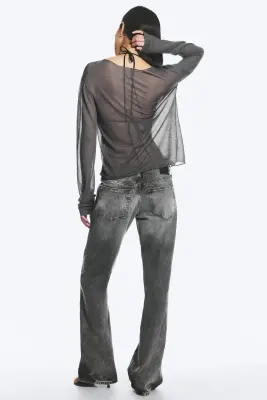 Pull ample confectionné en maille transparente - Gris foncé — photo 3
