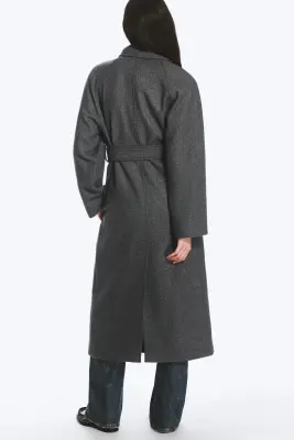 Manteau oversize croisé en laine mélangée Kia - Gris foncé chiné — photo 4