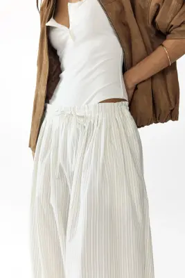 Pantalon en coton avec jambes ballon - Beige clair/rayé — photo 2