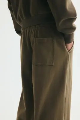 Pantalon Relaxed Fit en molleton de coton - Vert kaki foncé — photo 2