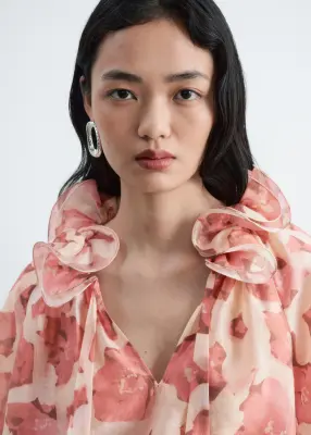 Blouse ample à encolure volantée - Rose / Motifs fleuris — photo 2