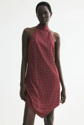 Robe avec détail noué et base en pointes - Violet foncé/fleuri — photo 1