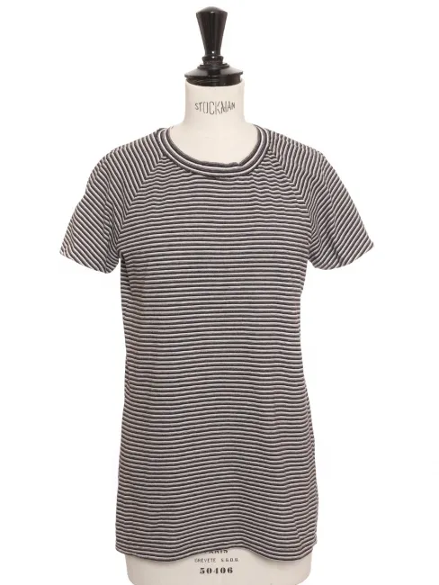 T-shirt manches courtes en coton à rayures bleu, beige blanc noir Prix boutique 900€ Taille 38