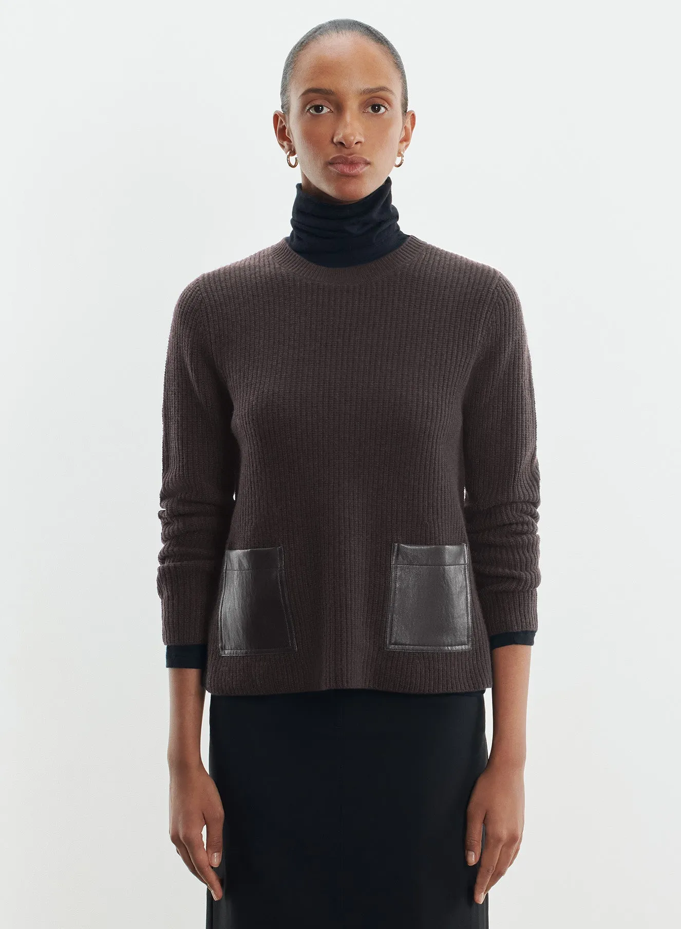 Pull en cuir et laine mérinos