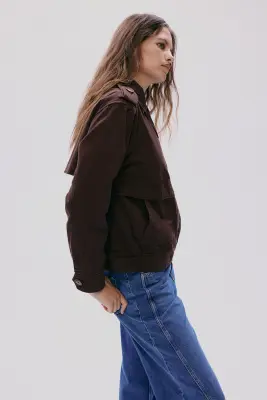 Veste en twill avec col - Marron foncé — photo 2