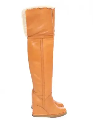 Bottes compensées en cuir camel et shearling blanc Prix boutique 1600€ Taille 37 — photo 1
