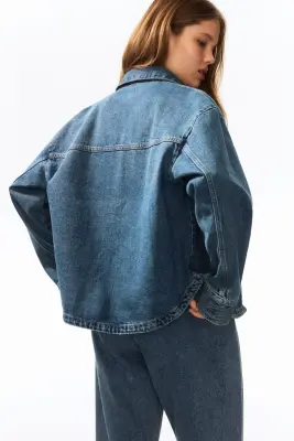 Veste-chemise en twill - Bleu denim — photo 4
