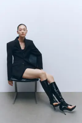 Blazer sablier en laine mélangée - Noir — photo 1