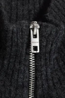 Cardigan zippé décontracté en mélange d'alpaga - Gris foncé — photo 3