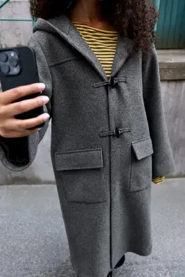 Duffle-coat à simple boutonnage en laine mélangée - Gris chiné — photo 1