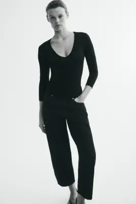 Top à encolure en V en viscose - Noir — photo 1