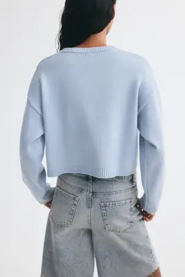 Pull loose en coton mélangé - Bleu ancien clair — photo 3